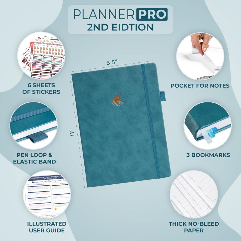 Clever Fox Planner PRO 2nd Edition - Undated Weekly Agenda Planner for Setting Goals, Tasks & Time Management - Life Organizer with To-do Lists & Habit Trackers - Large Format, 8.5x11 (Dark Teal)"" - Image 2